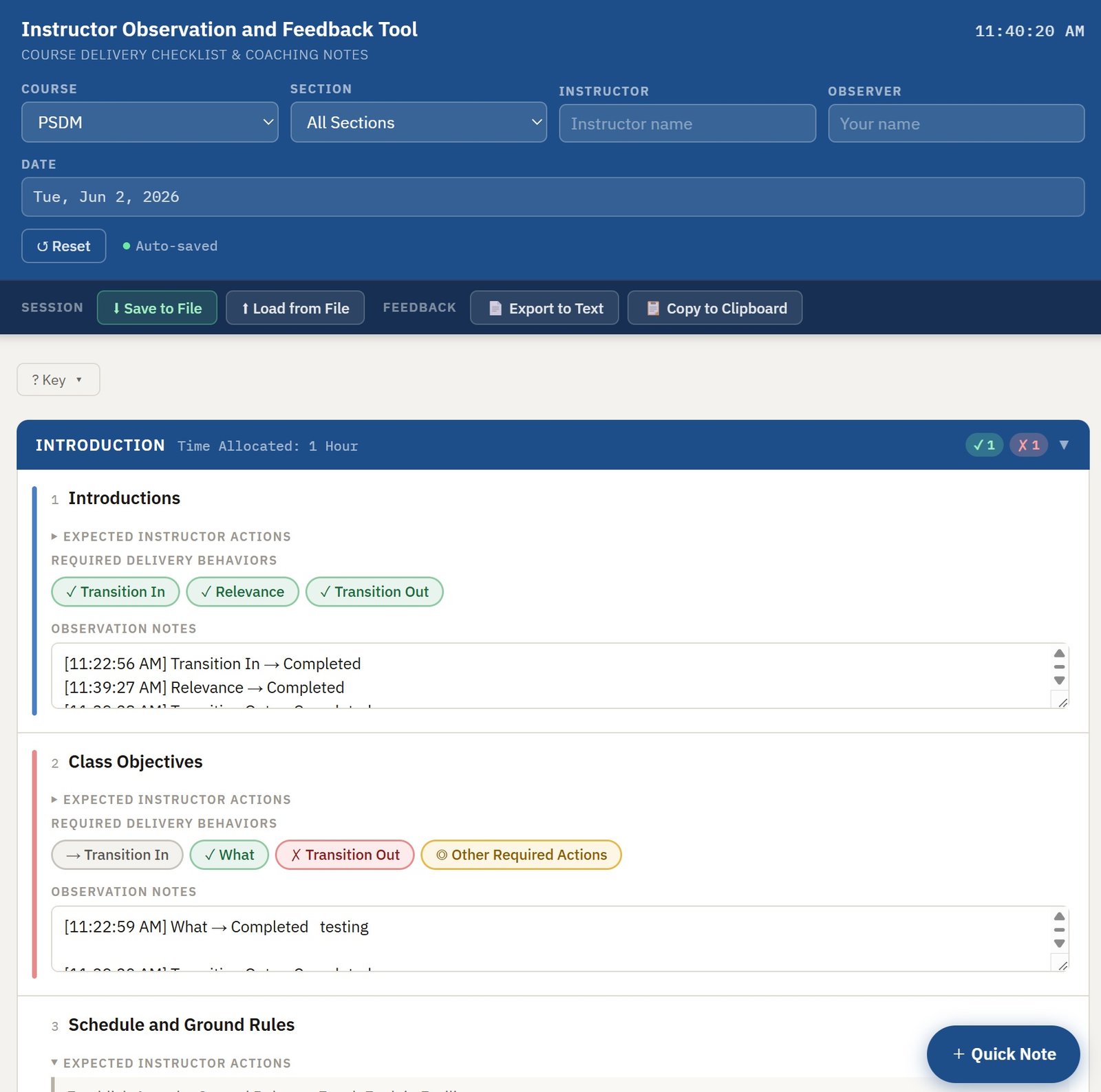 Instructor Observation and Feedback Tool